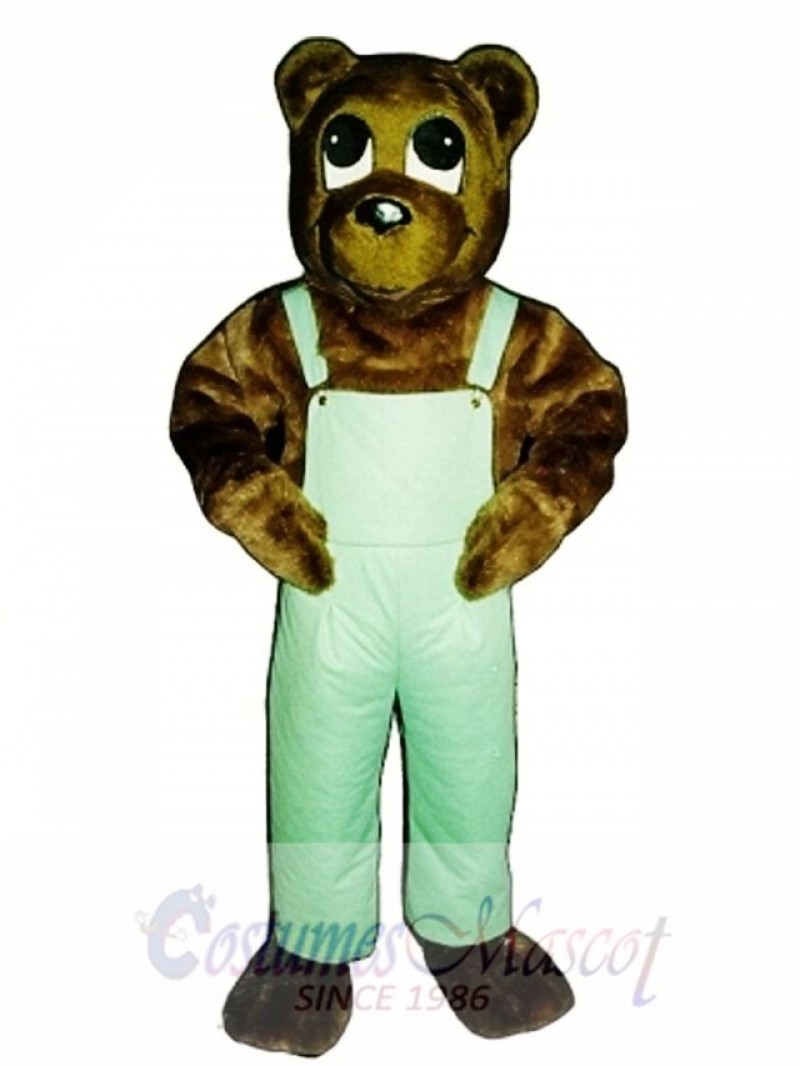Cute Cutesy Bear with Bib Overalls Mascot Costume