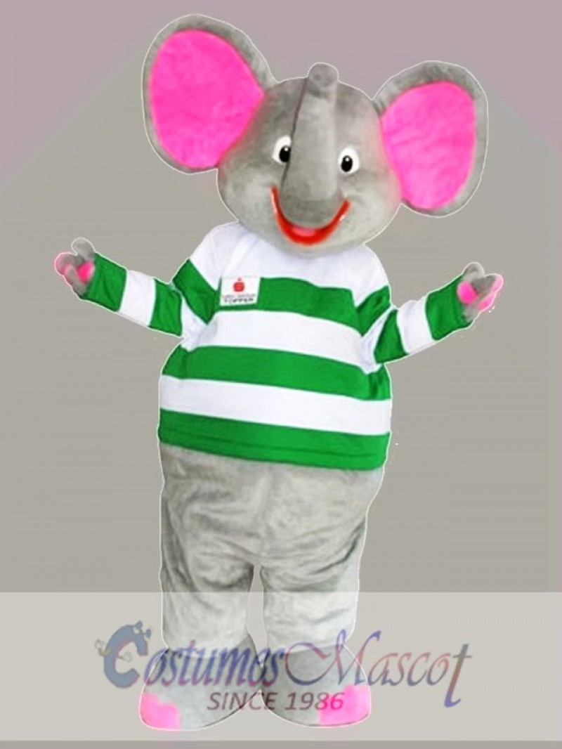 Gray Elephant Mascot Costume with Pink Ears Cartoon
