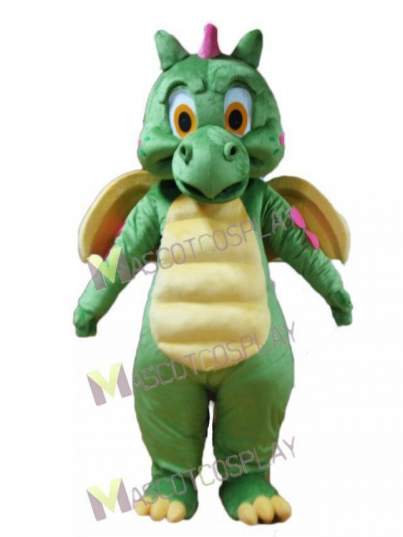High Quality Realistic Green Dragon with Yellow Wings Mascot Costume