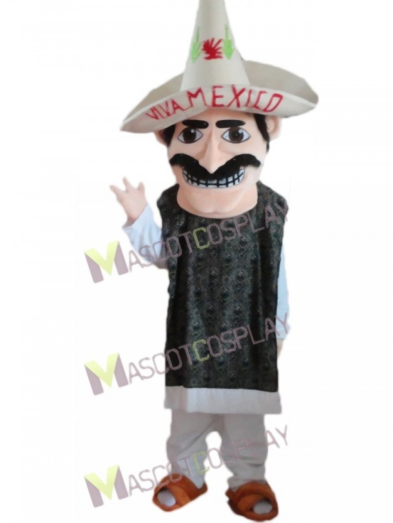 New Mexican Man with Sombrero Straw Hat Mascot Costume