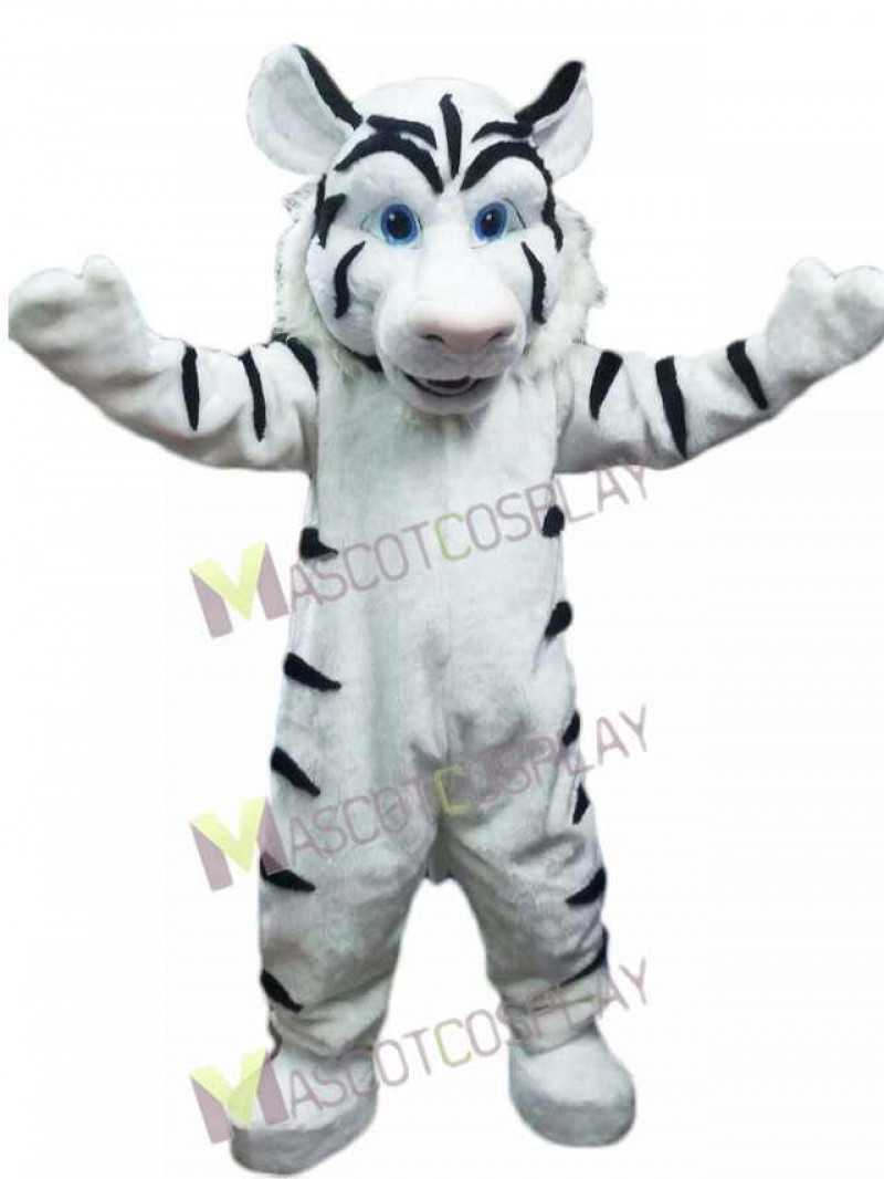 New White Tiger with Black Stripes Mascot Costume