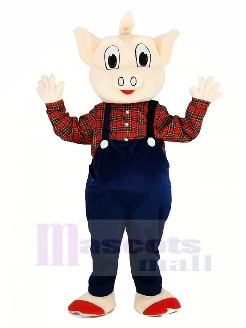 Pig with Blue Overalls Mascot Costume Animal