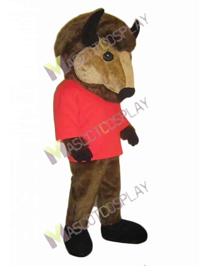 Wild Bud the Buffalo Mascot Costume in Red Shirt