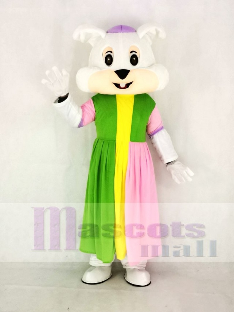 Realistic Easter Bunny Rabbit in Colorful Dress Mascot Costume Cartoon