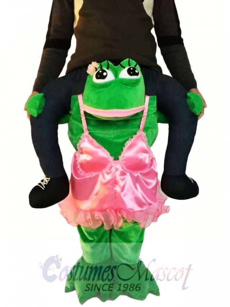 Piggyback Frog in Pink Dress Carry Me Ride on Frog Mascot Costume