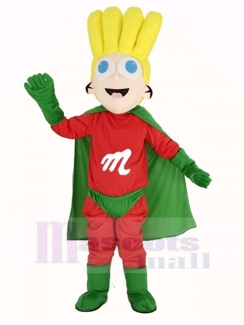 Super Boy with Green Cape Mascot Costume