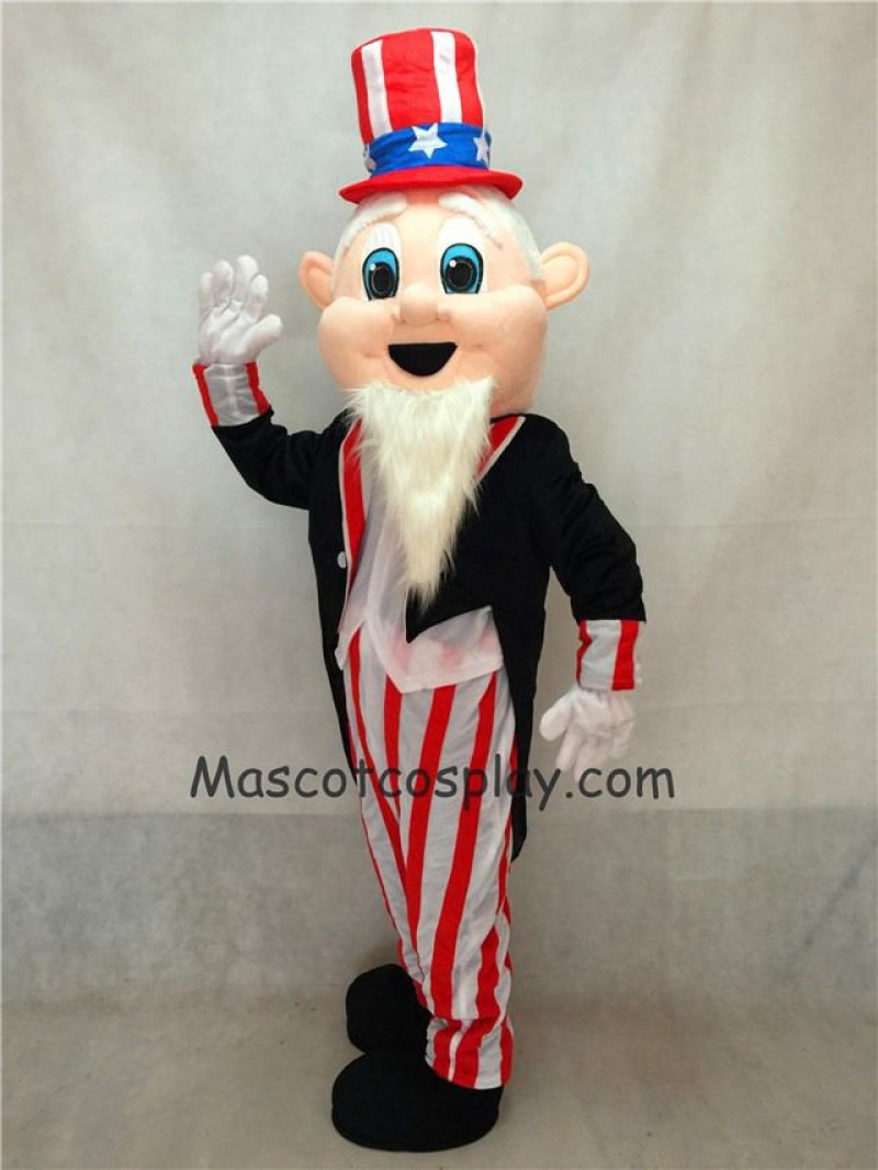 Hot Sale Adorable Realistic New Uncle Sam Patriotic Mascot Costume with Black Tuxedo