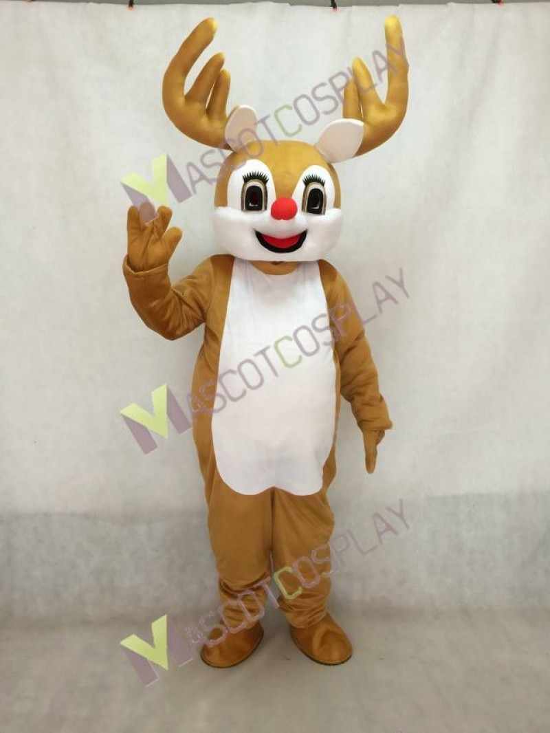 Bambi Deer with Red Nose Mascot Costume
