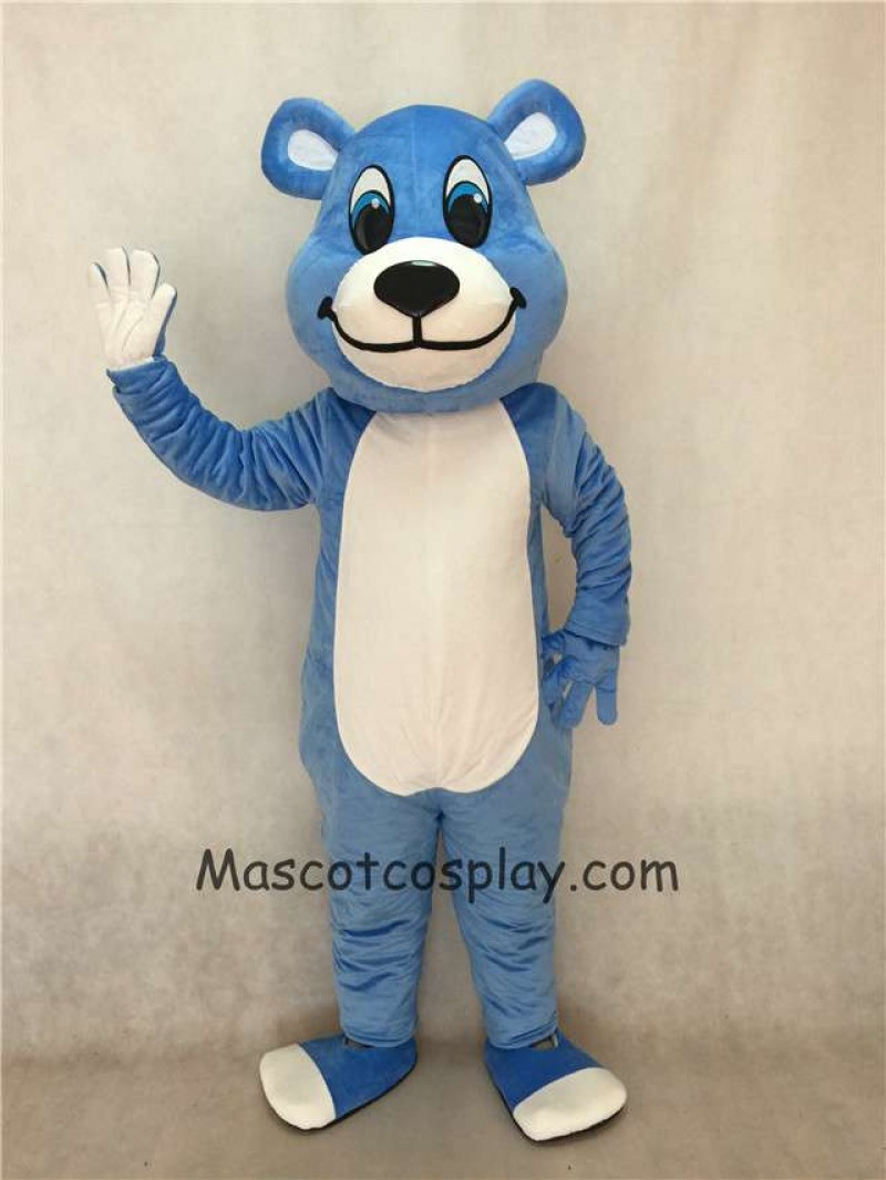 Hot Sale Adorable Realistic New Popular Professional White Belly Blue Bear Mascot Costume with Blue Eyes
