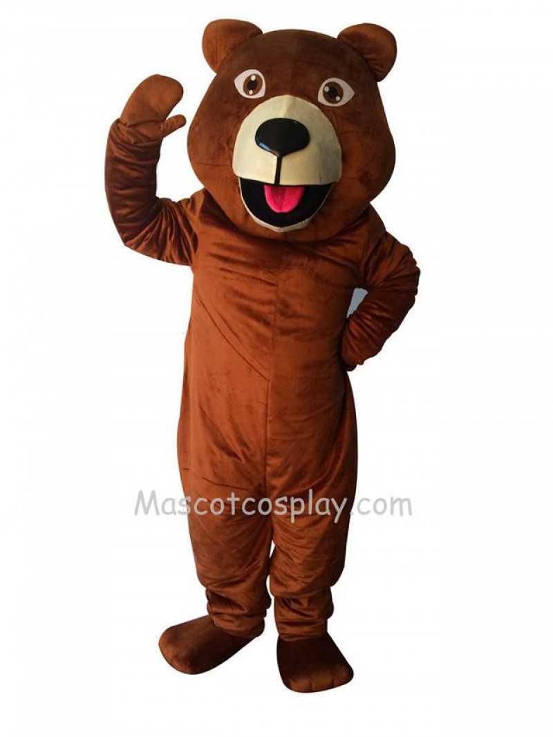 New Happy Brown Grizzly Bear Mascot Costume