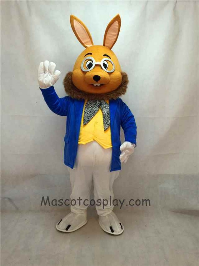High Quality Easter Cute Mr. Brown Bunny Mascot Costume in Coat