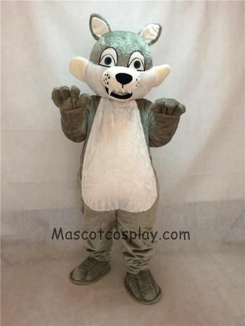 High Quality Popular Grey Gray Long-haired Wolf Mascot Adult Costume