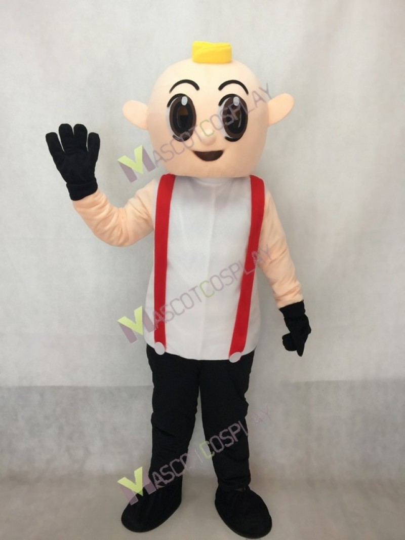 Boy in Black Overalls Adult Mascot Costume