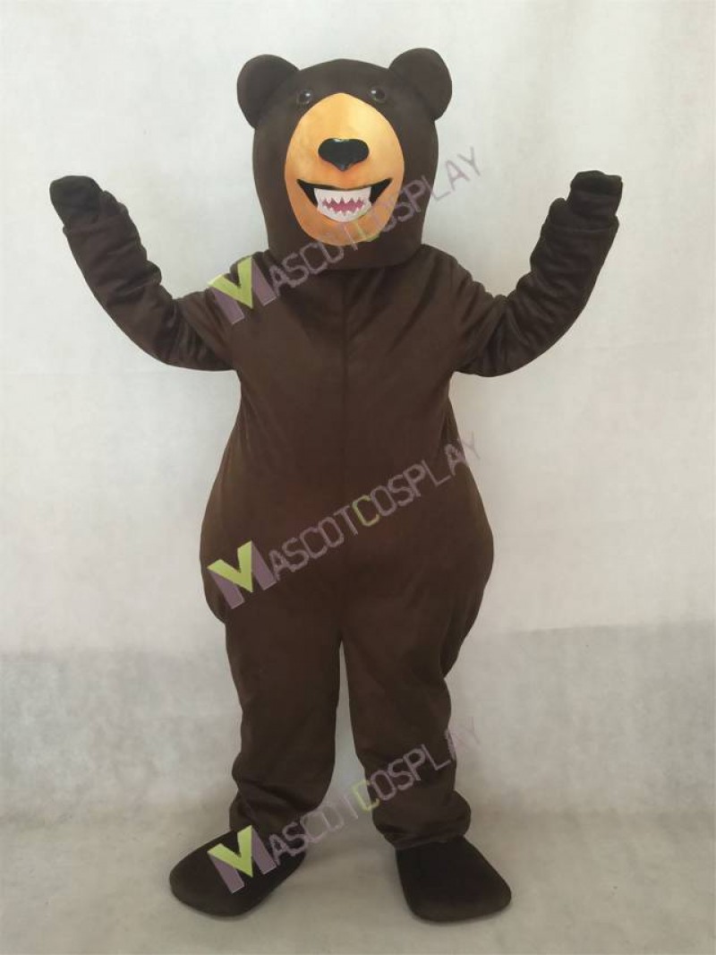 Fierce Dark Brown Grizzly Bear Mascot Costume