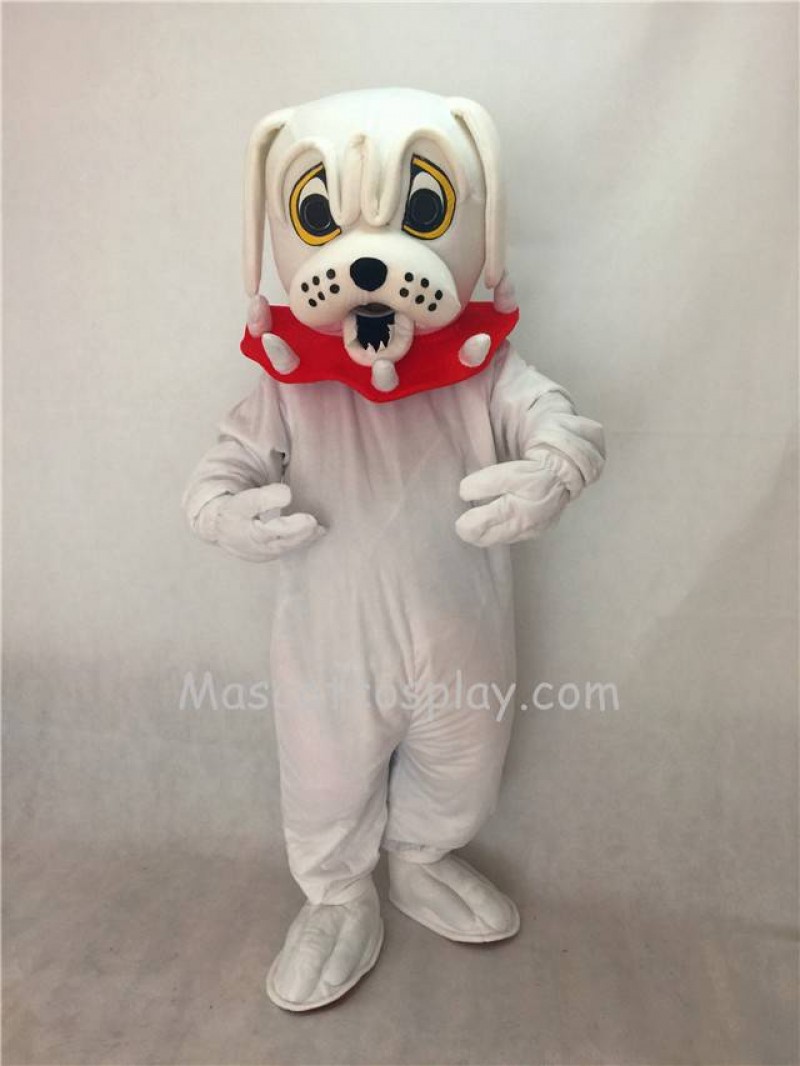 Cute White Spike Dog with Red Collar Adult Mascot Costume