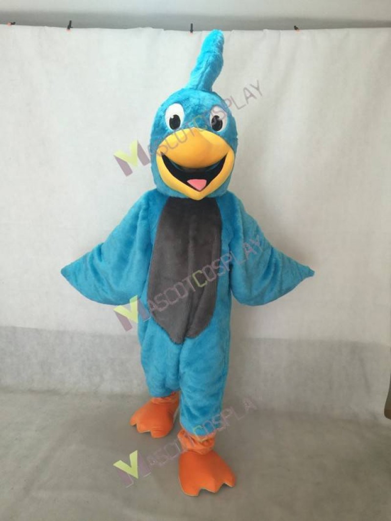 Realistic Adult Light Blue Roadrunner Mascot Costume with Grey Belly