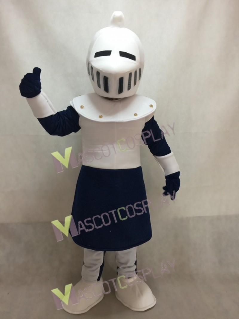 New White and Blue Knight Mascot Costume
