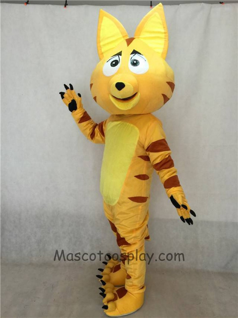 High Quality Adult Light Yellow Cat Adult Mascot Costume with Brown Stripes