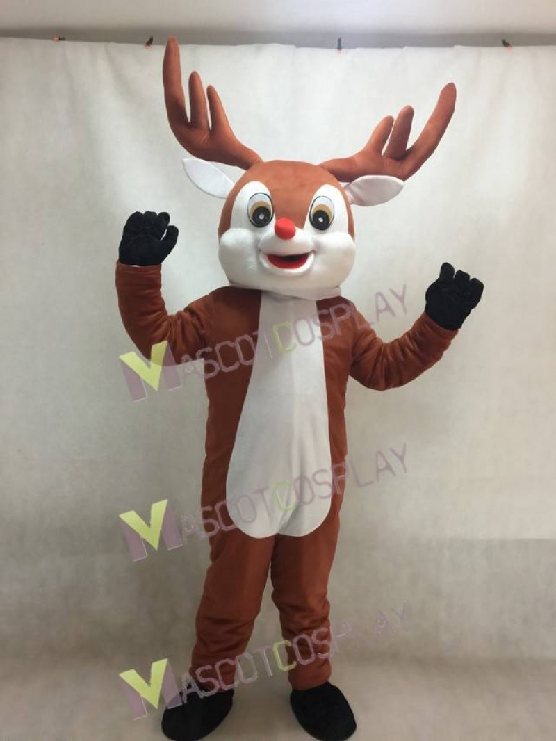 Little Red Nose Brown Reindeer Mascot Costume
