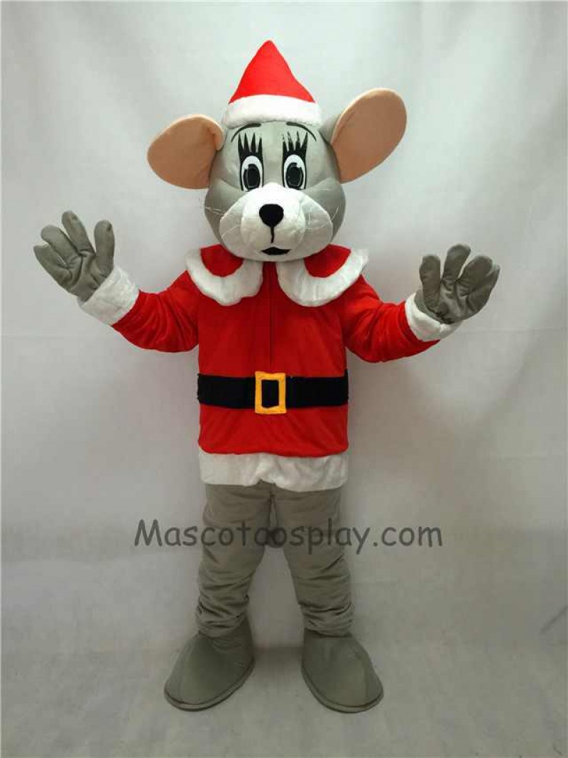Cute Noel Mouse with Santa Coat & Hat Christmas Mascot Costume
