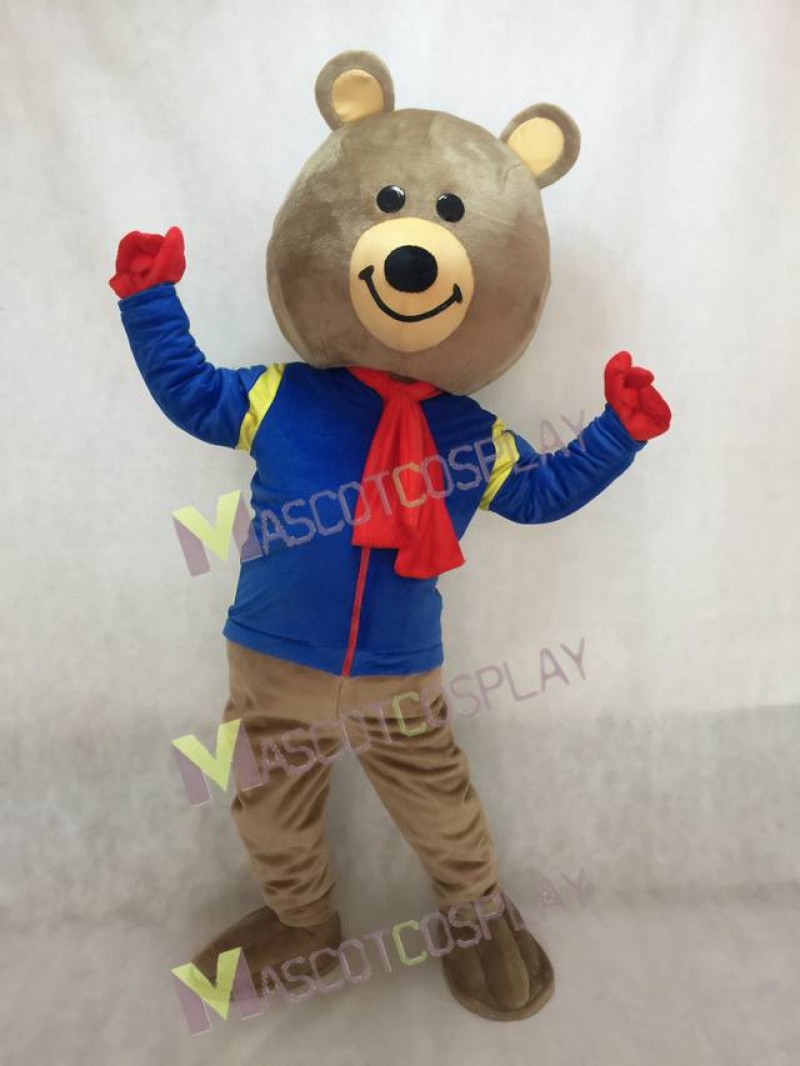 Cute Brown Brisky Bear Mascot Costume with Blue Shirt