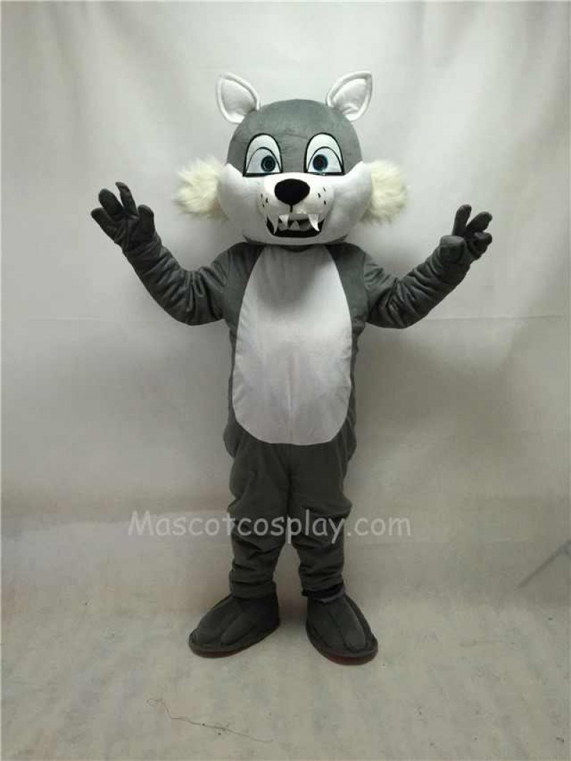 Fierce Gray Short-haired Wolf Mascot Costume