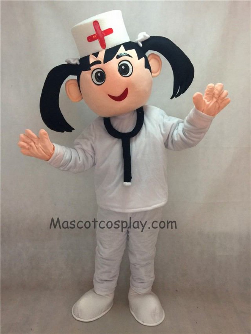 Hot Sale Adorable Realistic New Nurse in White Hat and Suit Mascot Costume