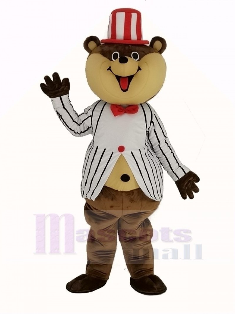 Huge Brown Teddy Bear with White Striped Coat Mascot Costume