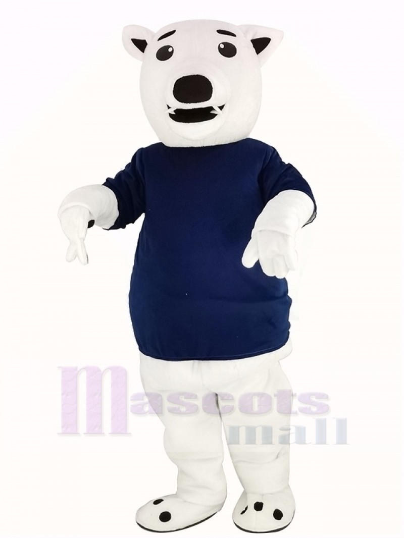 White Bear with Blue T-shirt Mascot Costume