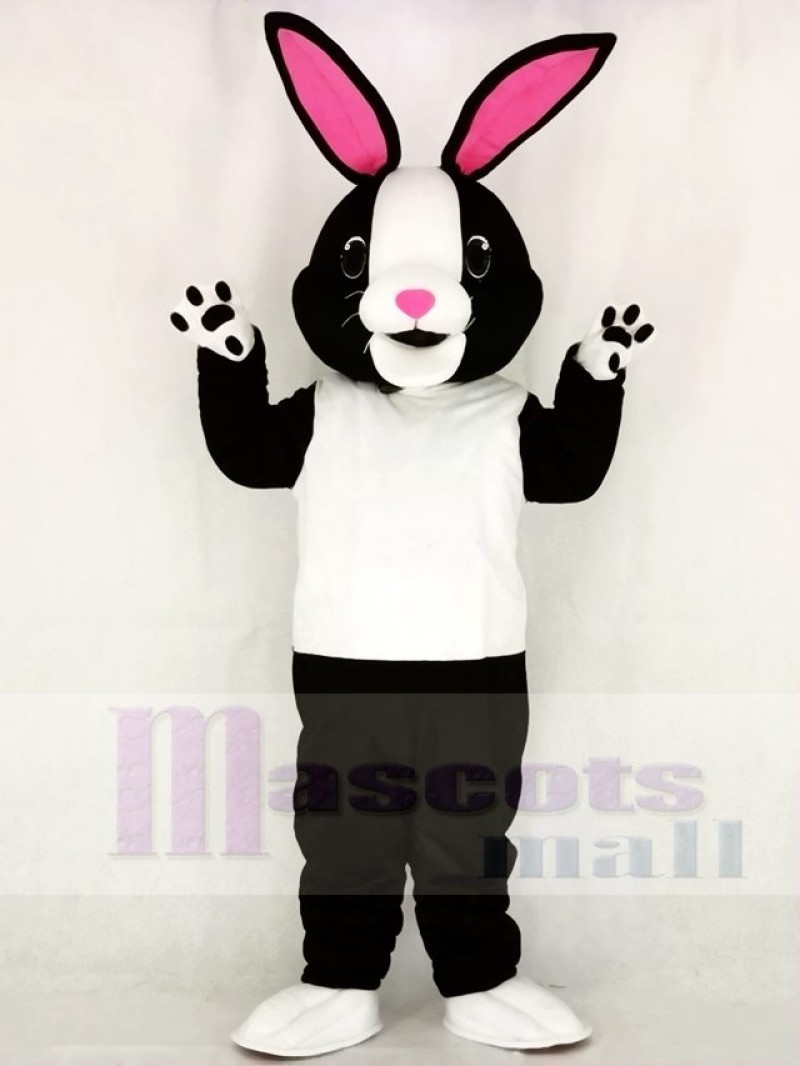 Black and White Bunny Rabbit with Pink Ears Mascot Costume