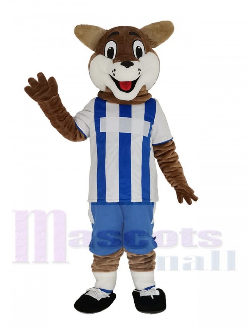 Football Fox in Blue and White Jersey Mascot Costume