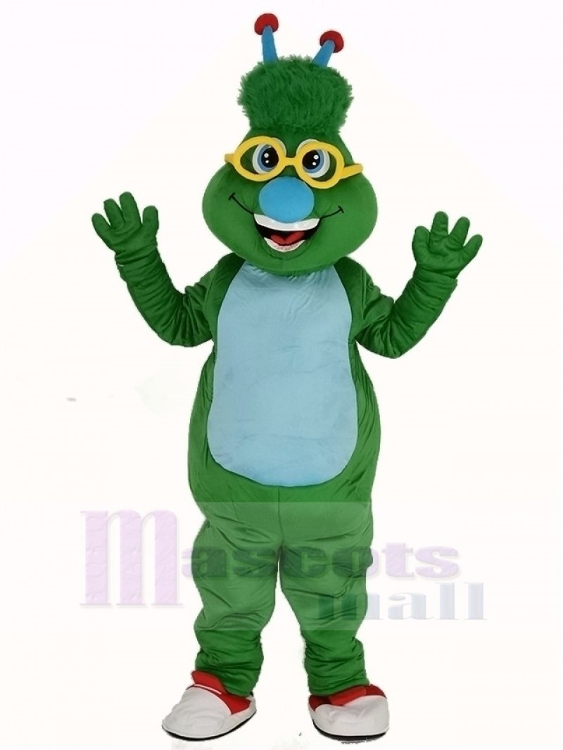 Green Alien Monster with Blue Nose Mascot Costume