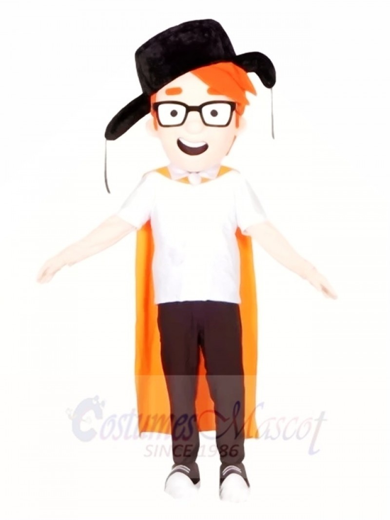 Black Hat Boy with Orange Cloak Mascot Costumes People
