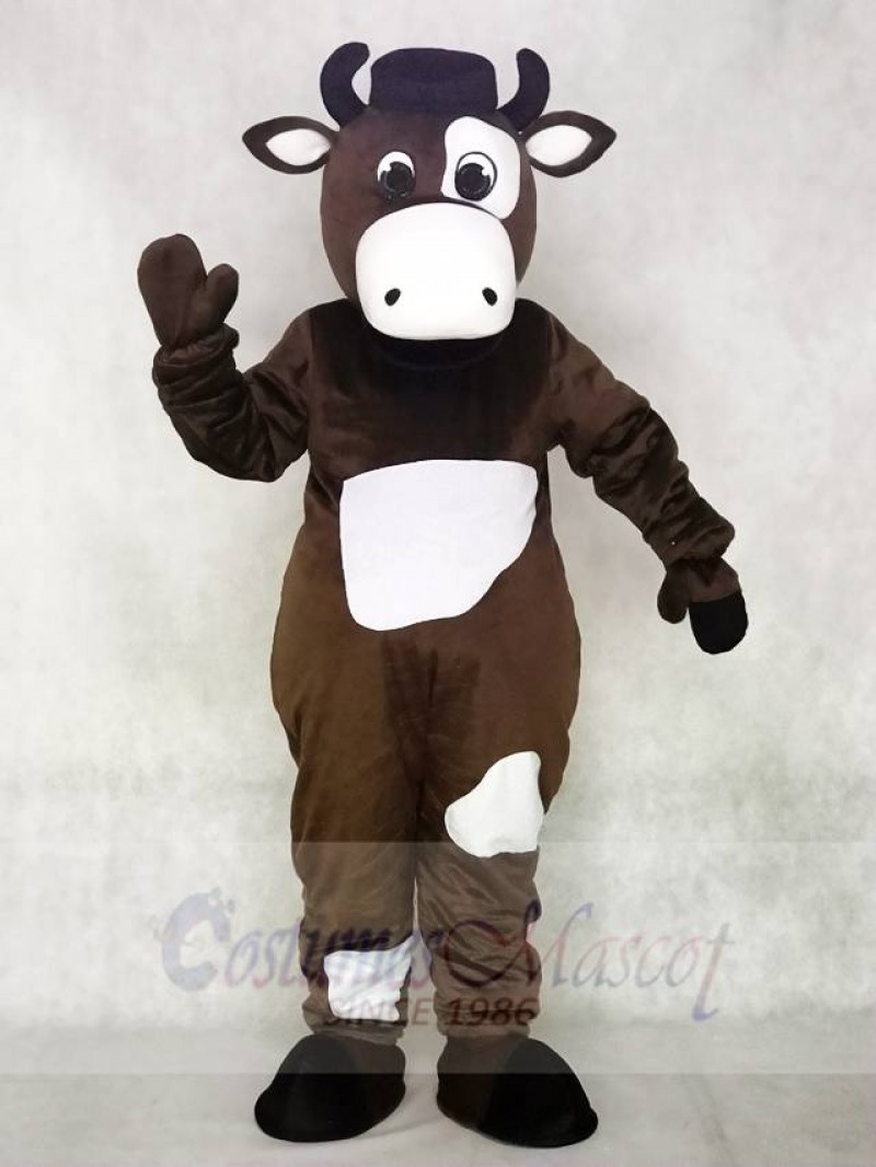 Brown and White Cow Mascot Costume