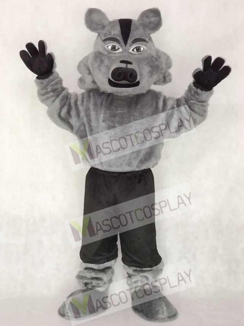Cute Grey Pro Wolf Mascot Costume