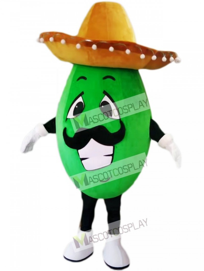 Mexican Avocado Mascot Costume with a Big Hat