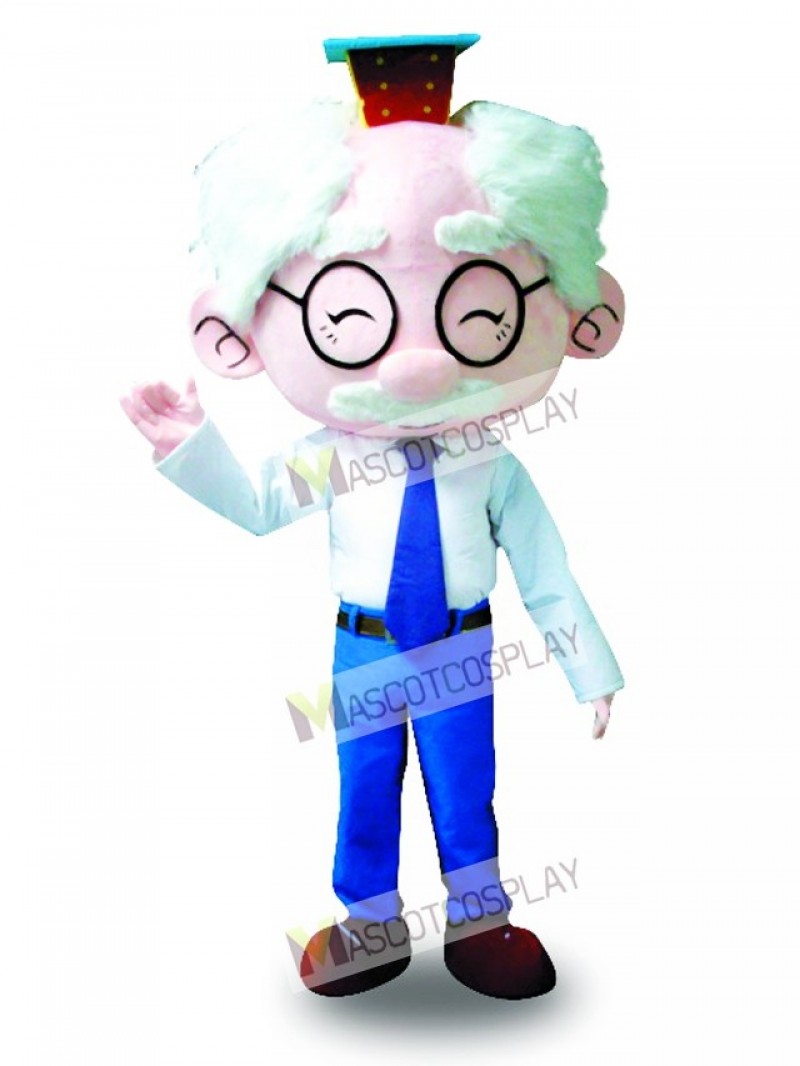 White Suit Glasses Old Man Mascot Costume Cartoon