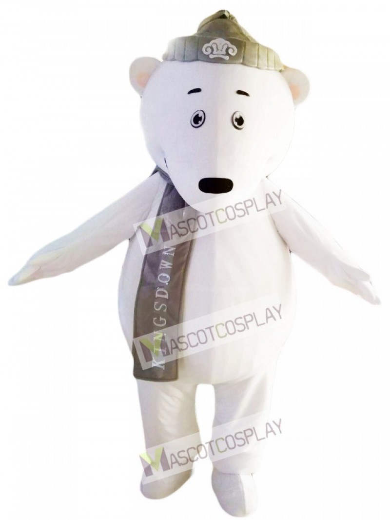 Polar Bears with Grey Hat and Scarf Mascot Costume