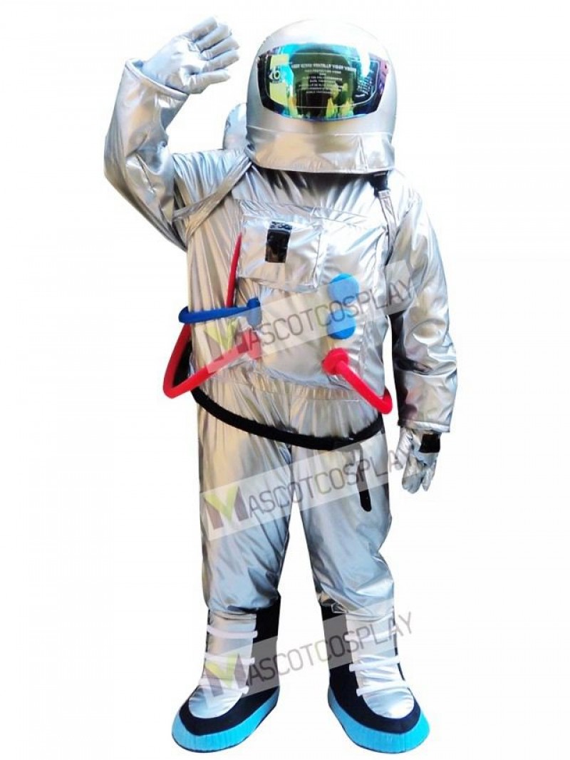 Silver Astronaut Space Suit with Backpack Mascot Costume