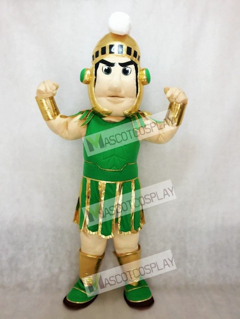 Green and Golden Spartan Trojan Knight Sparty Mascot Costume Fancy Costume Carnival