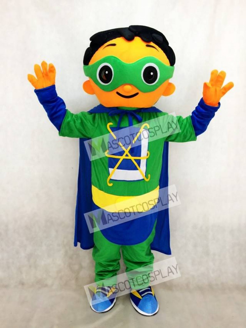 Super Why Super Hero Mascot with Green Cloak Costume