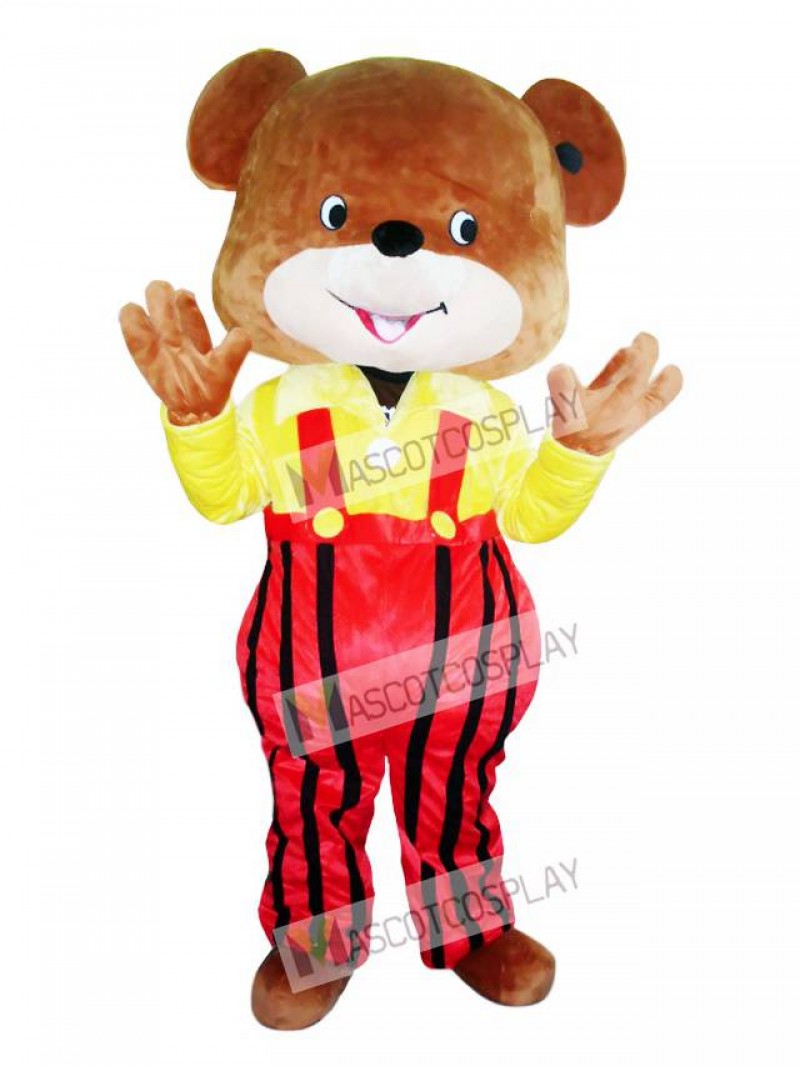 Yellow Coat Overalls Bear Mascot Costume