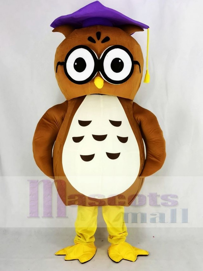 Brown Owl with Purple Cap Mascot Costume Animal