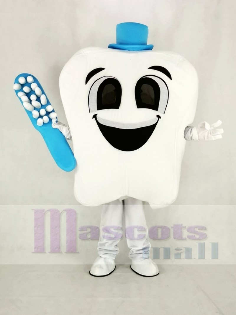Tooth with Blue Hat Mascot Costume Cartoon