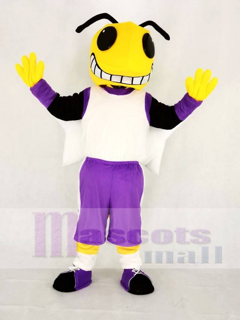 Yellow Hornets in Purple Coat Mascot Costume Animal