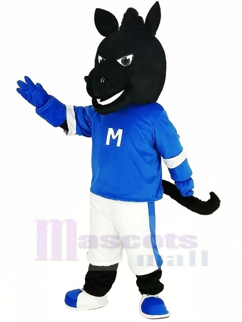 Black Horse with Blue Coat Mascot Costume Animal