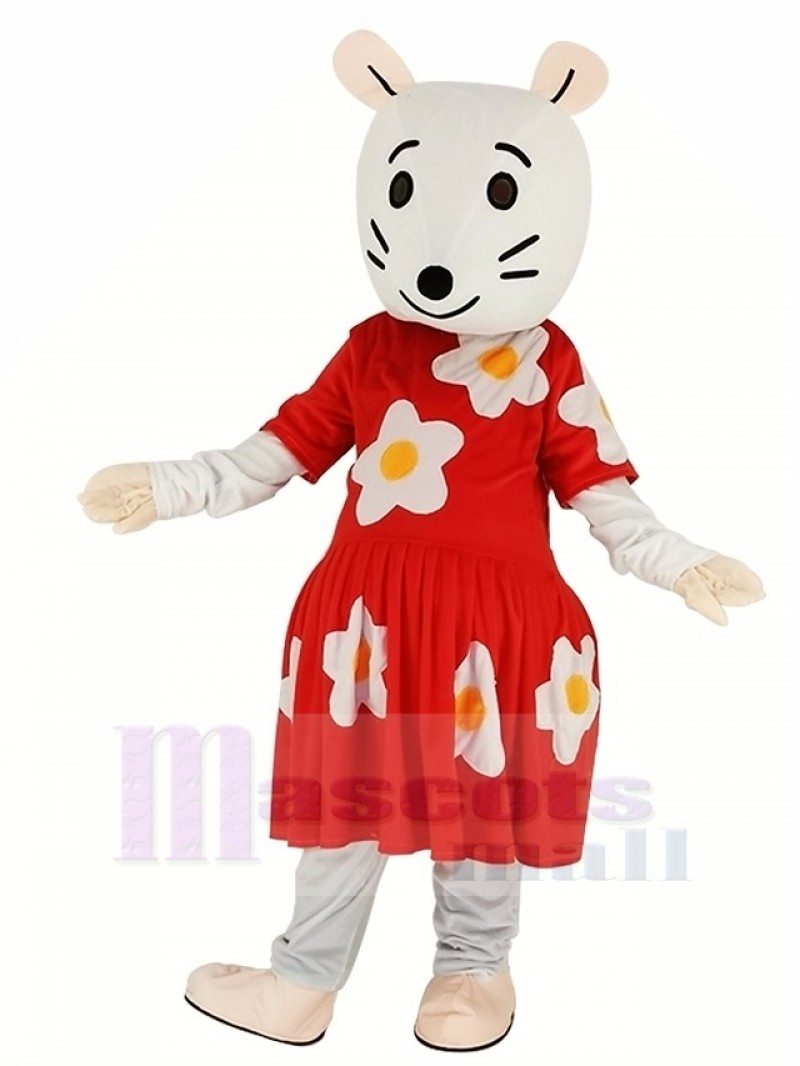 Gray Mouse with Red Dress Mascot Costume Animal