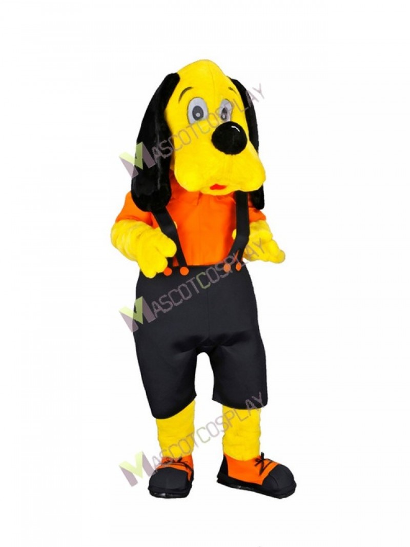 High Quality Adult Ori Dog Yellow Dog in Black Overalls Mascot Costume