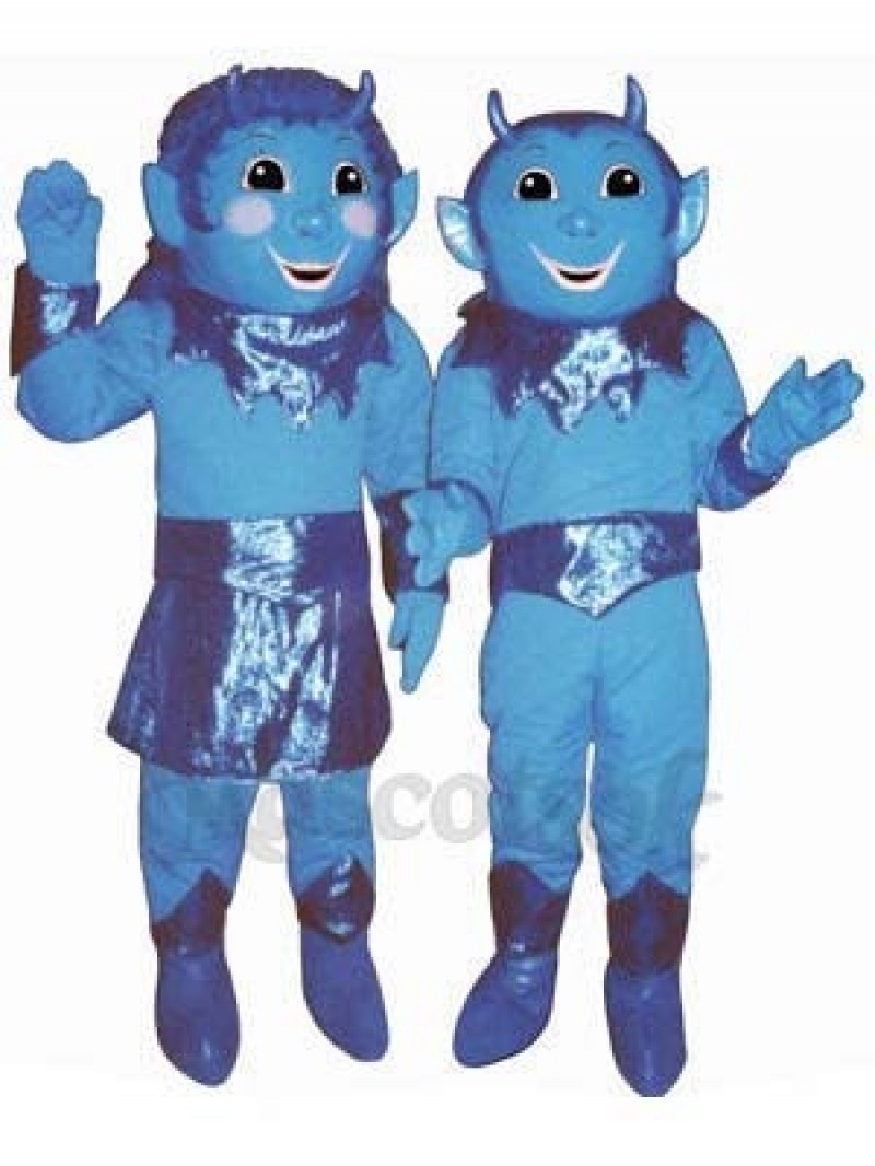 Boy Blue Devil (on right) Mascot Costume