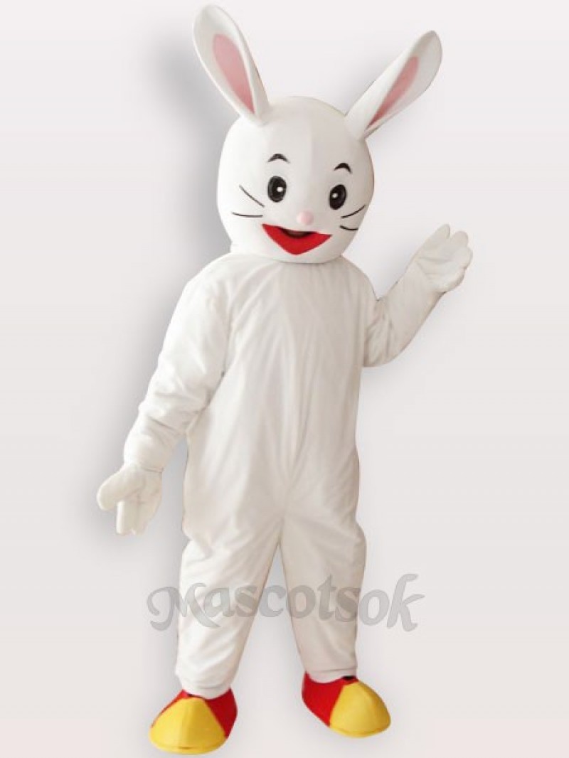 White Easter Bunny Rabbit Short Plush Adult Mascot Costume